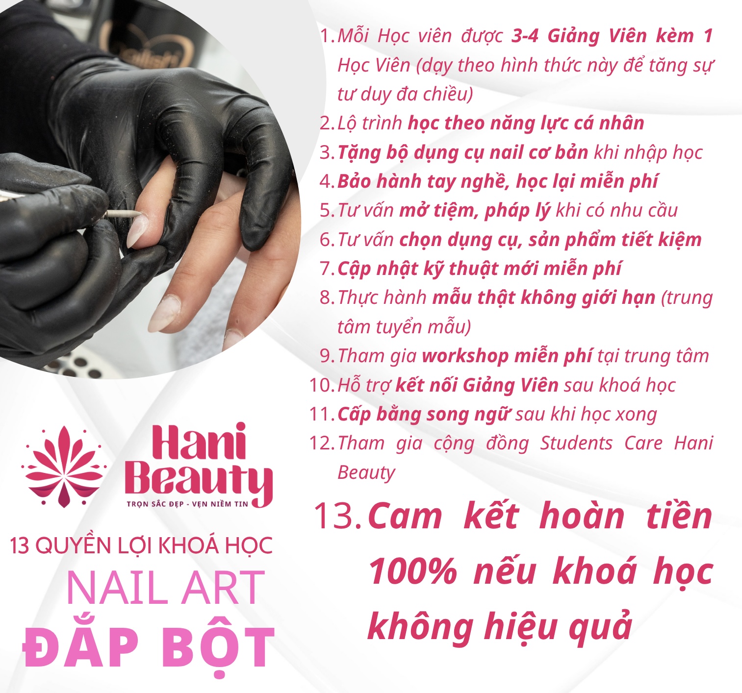 QUYỀN LỢI KHÓA NAIL ĐẮP BỘT